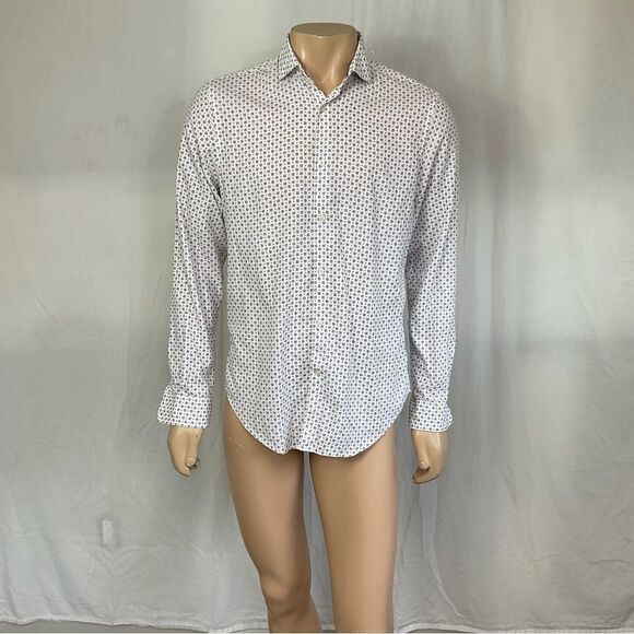 ZARA white floral print slim fit long sleeves buttons front shirt L - Picture 4 of 8
